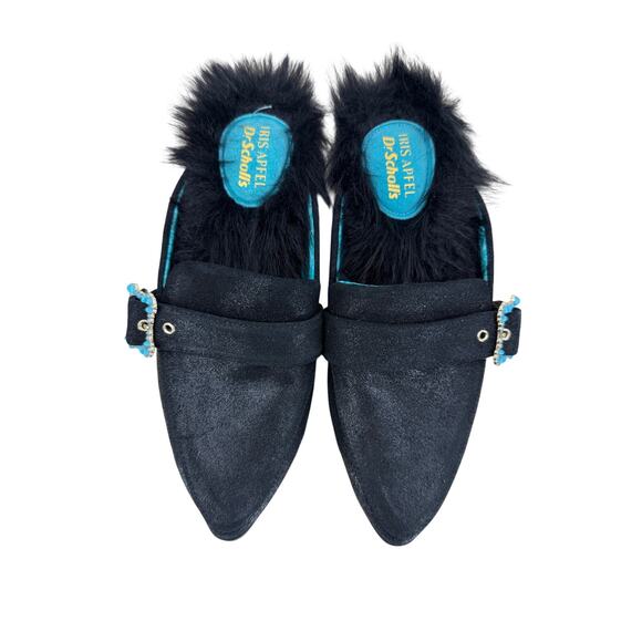 Dr. Scholl's Shoes - Dr. Scrolls x Iris Apfel Leather Faux Fur Mule Size 8 Black Artsy Maximalist